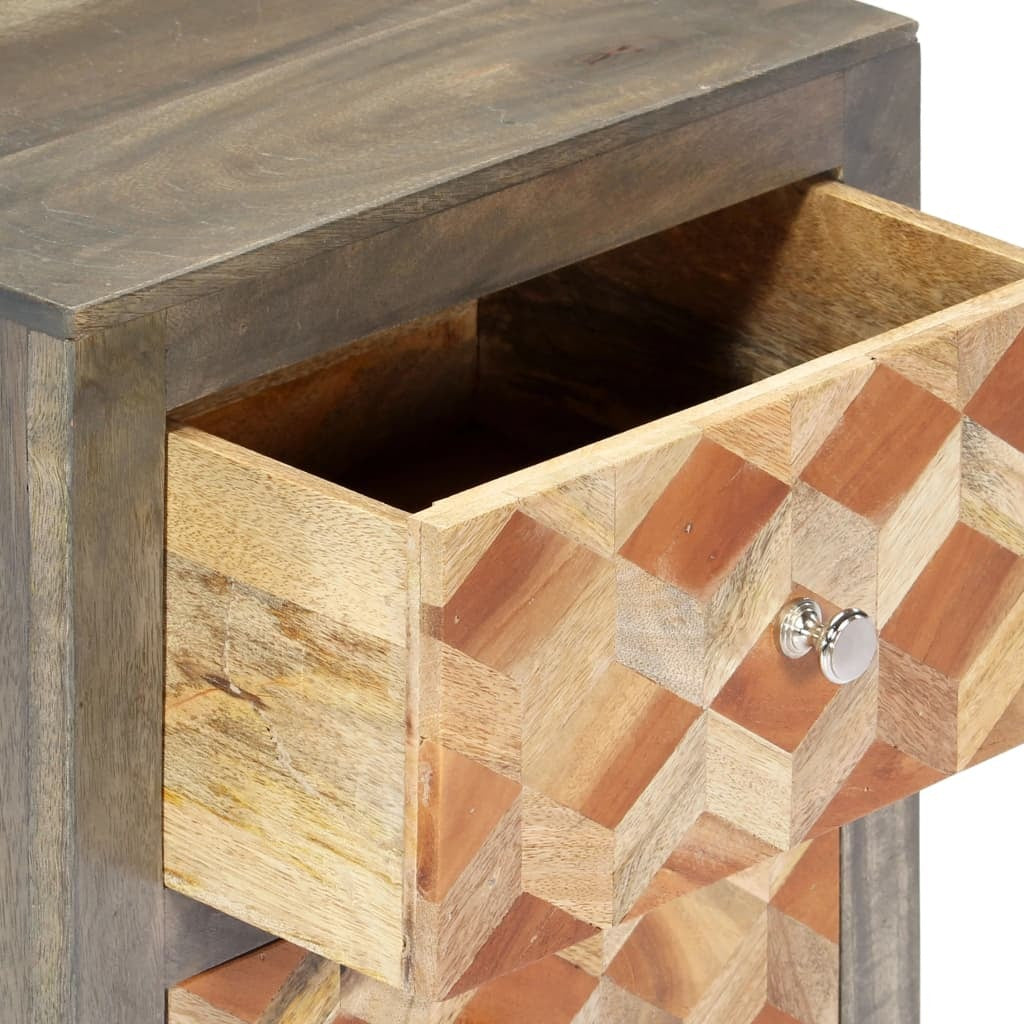 Bedside Cabinet Grey and brown Solid mango wood, MDF