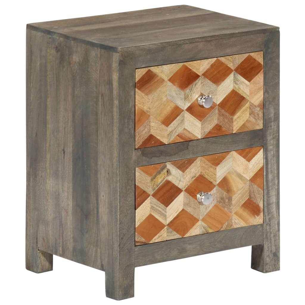 Bedside Cabinet Grey and brown Solid mango wood, MDF