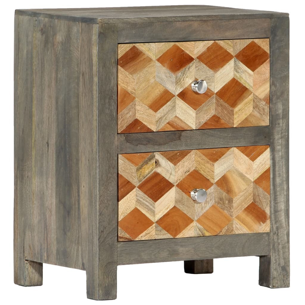 Bedside Cabinet Grey and brown Solid mango wood, MDF