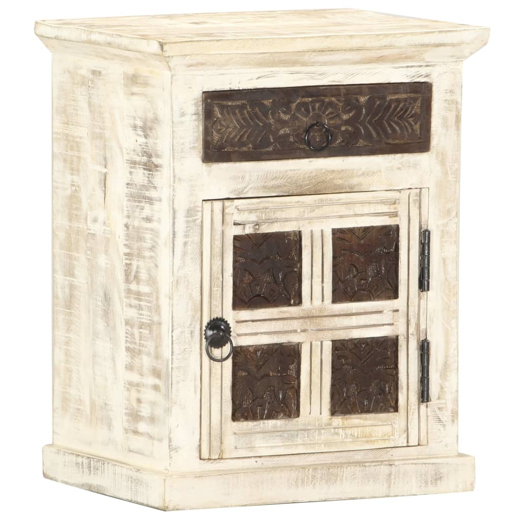 Bedside Cabinet White Solid Mango Wood 15.7x11.8x19.7 in