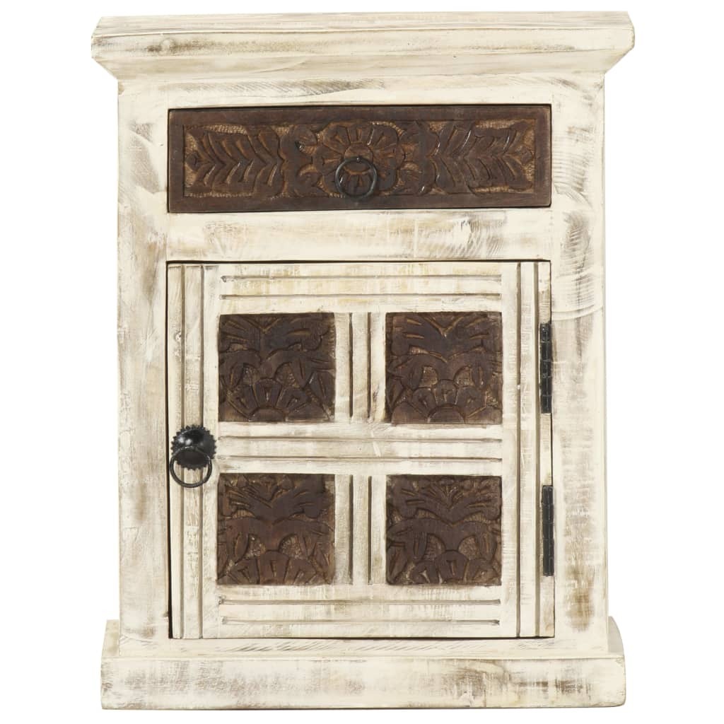 Bedside Cabinet White Solid Mango Wood 15.7x11.8x19.7 in