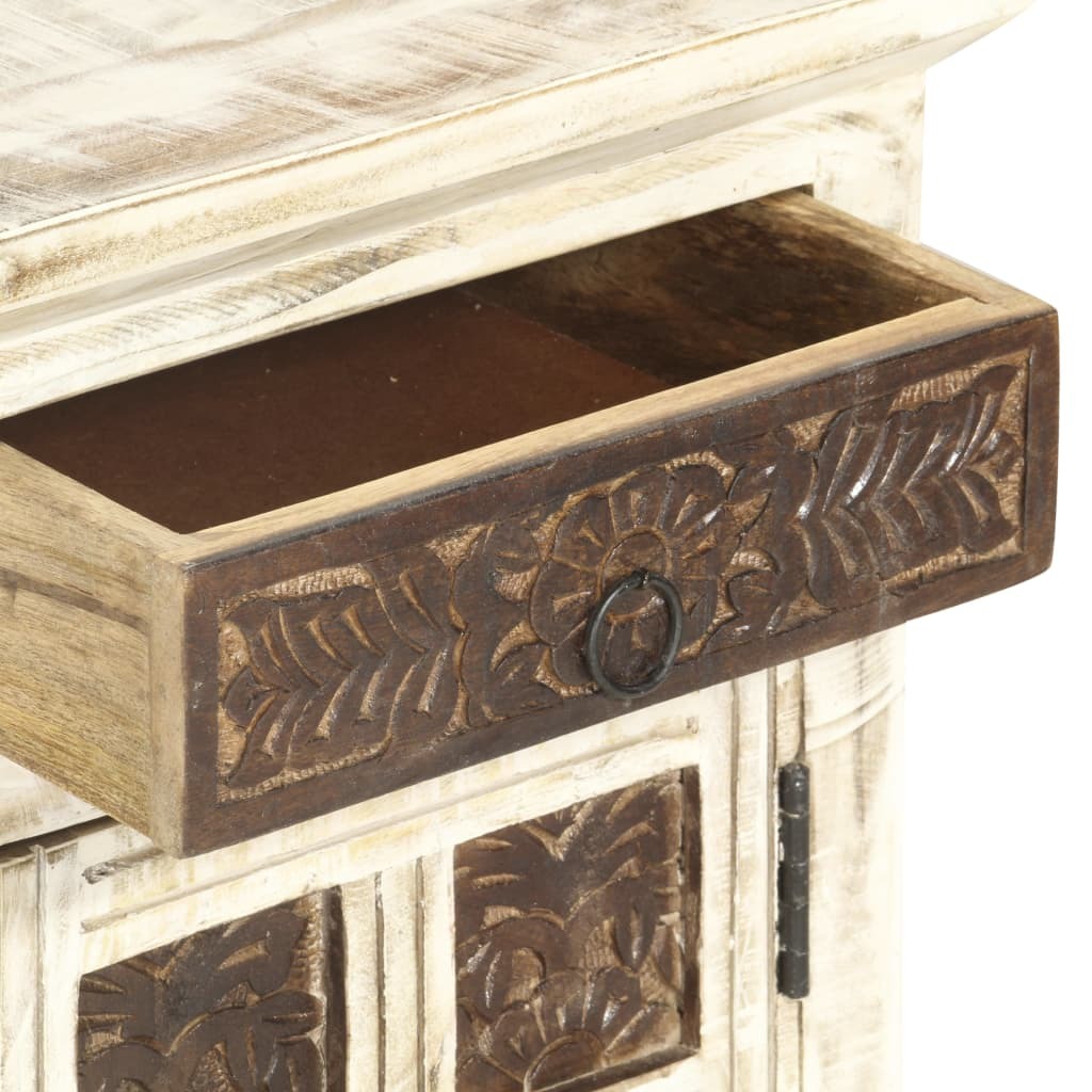 Bedside Cabinet White Solid Mango Wood 15.7x11.8x19.7 in