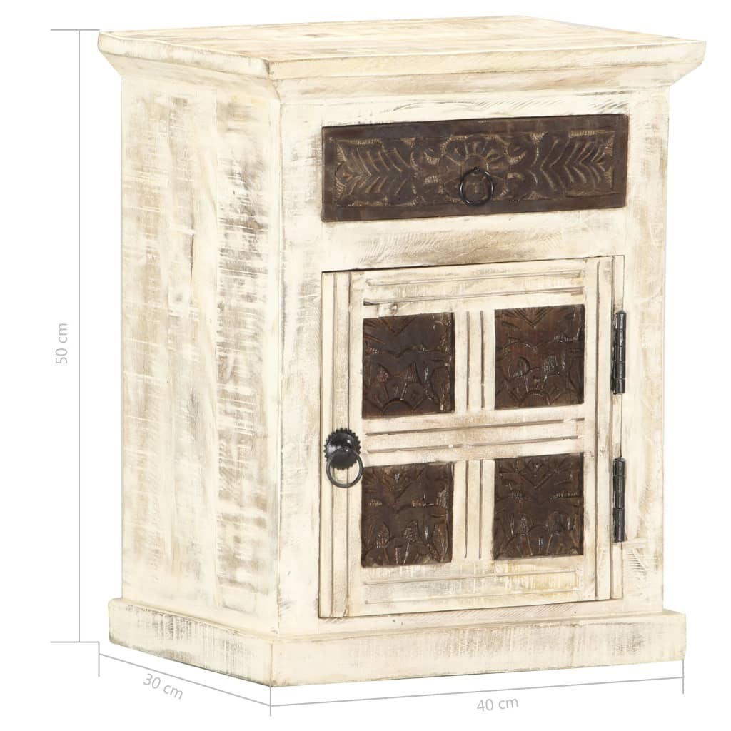 Bedside Cabinet White Solid Mango Wood 15.7x11.8x19.7 in