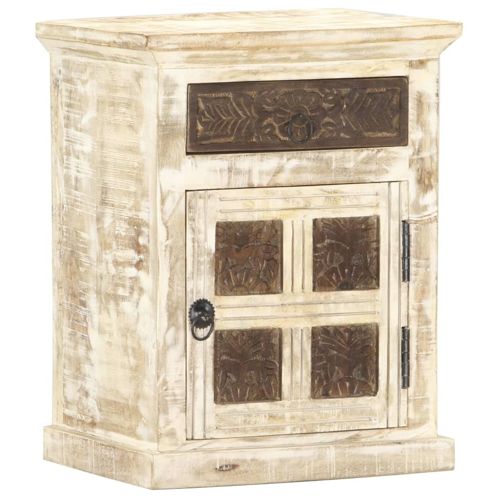 Bedside Cabinet White Solid Mango Wood 15.7x11.8x19.7 in