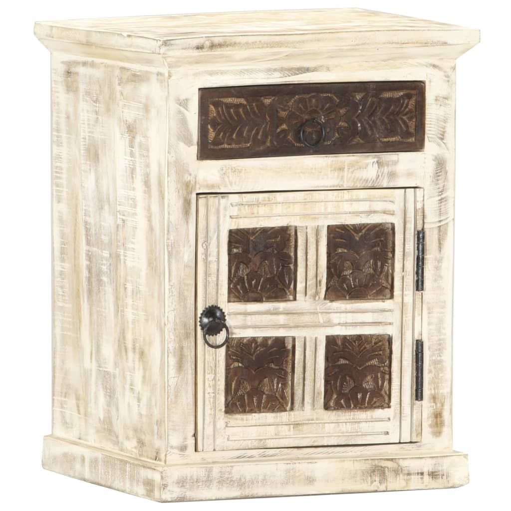 Bedside Cabinet White Solid Mango Wood 15.7x11.8x19.7 in