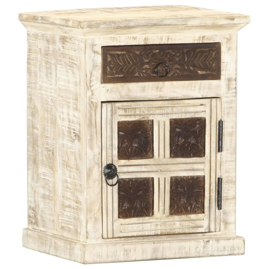 Bedside Cabinet White Solid Mango Wood 15.7x11.8x19.7 in