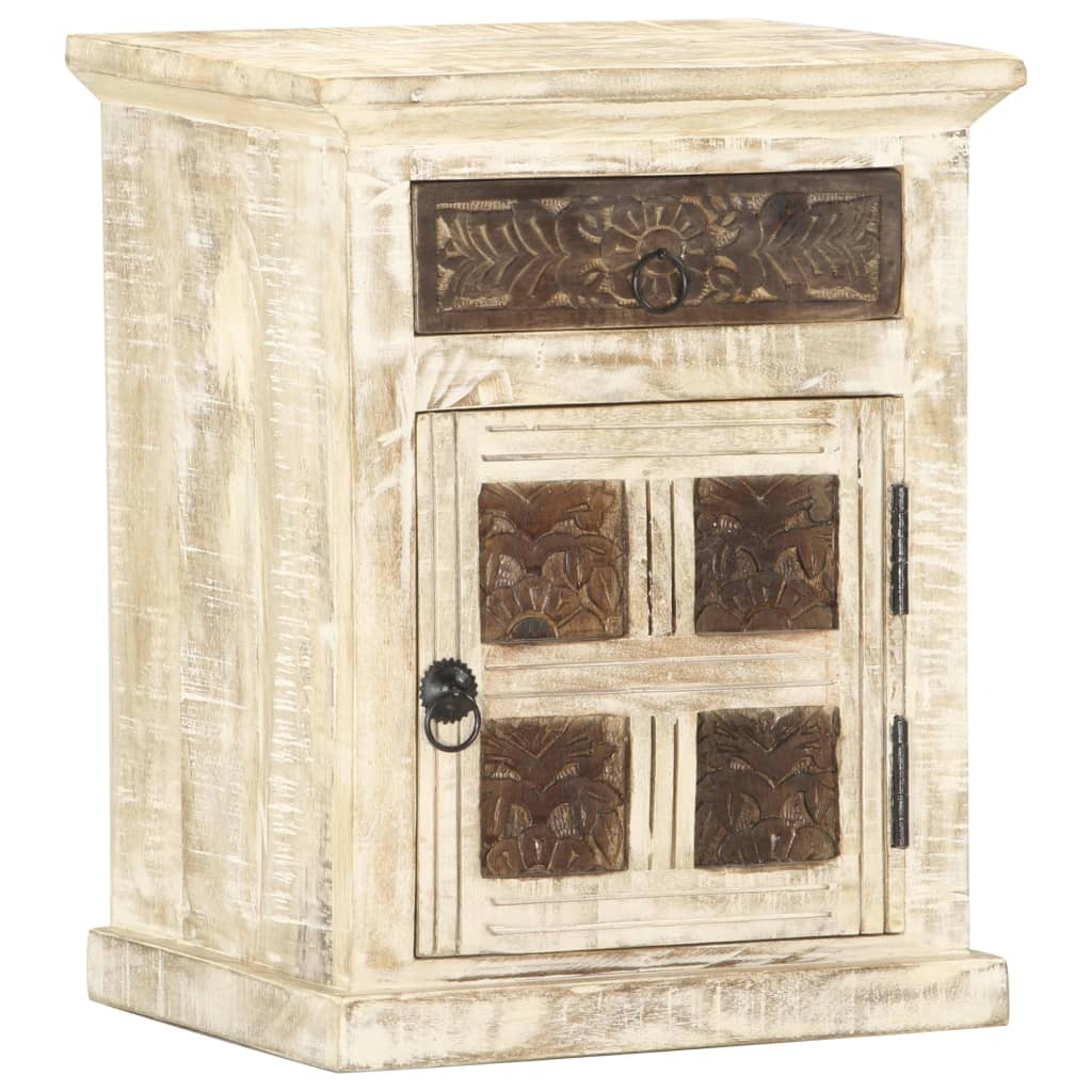 Bedside Cabinet White Solid Mango Wood 15.7x11.8x19.7 in