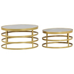 Coffee Table Set of 2 Brass and White Marble, Steel Small
