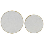 Coffee Table Set of 2 Brass and White Marble, Steel Small