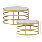Coffee Table Set of 2 Brass and White Marble, Steel Small