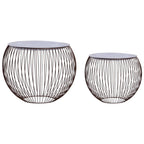 Coffee Table Set of 2 Gold, White Metal, MDF Large, Small