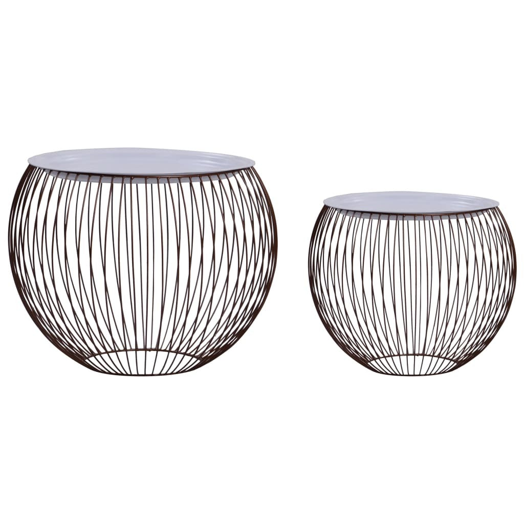 Coffee Table Set of 2 Gold, White Metal, MDF Large, Small