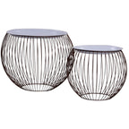 Coffee Table Set of 2 Gold, White Metal, MDF Large, Small
