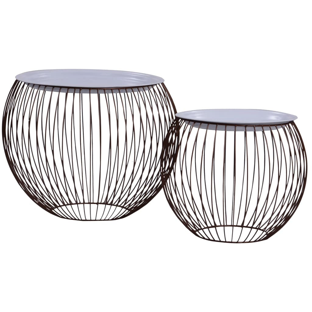 Coffee Table Set of 2 Gold, White Metal, MDF Large, Small
