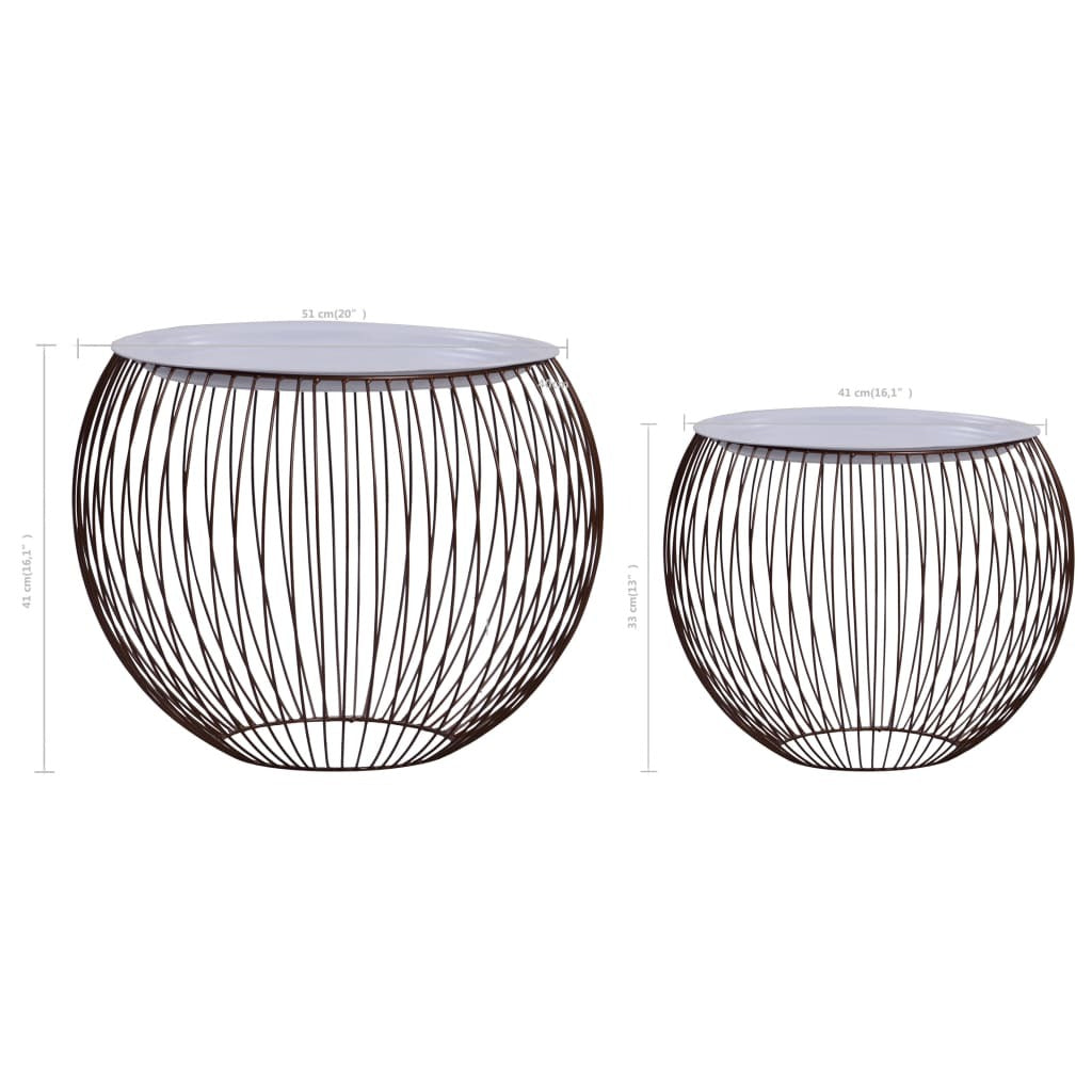 Coffee Table Set of 2 Gold, White Metal, MDF Large, Small