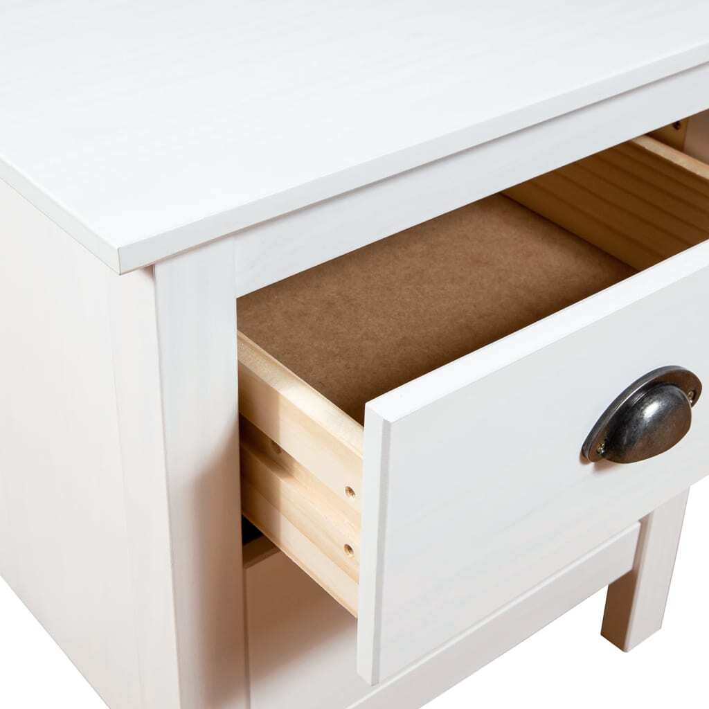 Bedside Cabinet White Solid pine wood Medium Bedside Cabinet