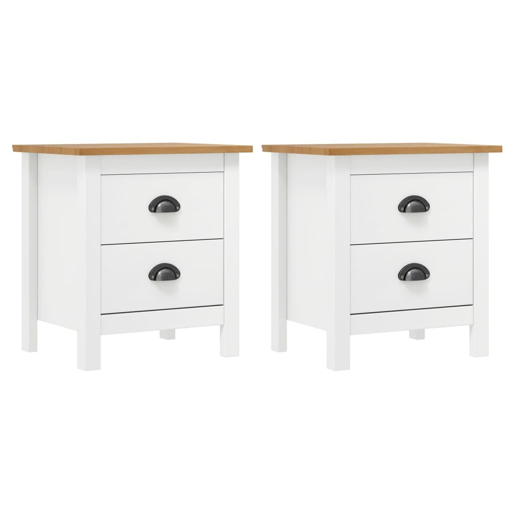Bedside Cabinet Set of 2 White and Honey Brown Solid Pine Wood