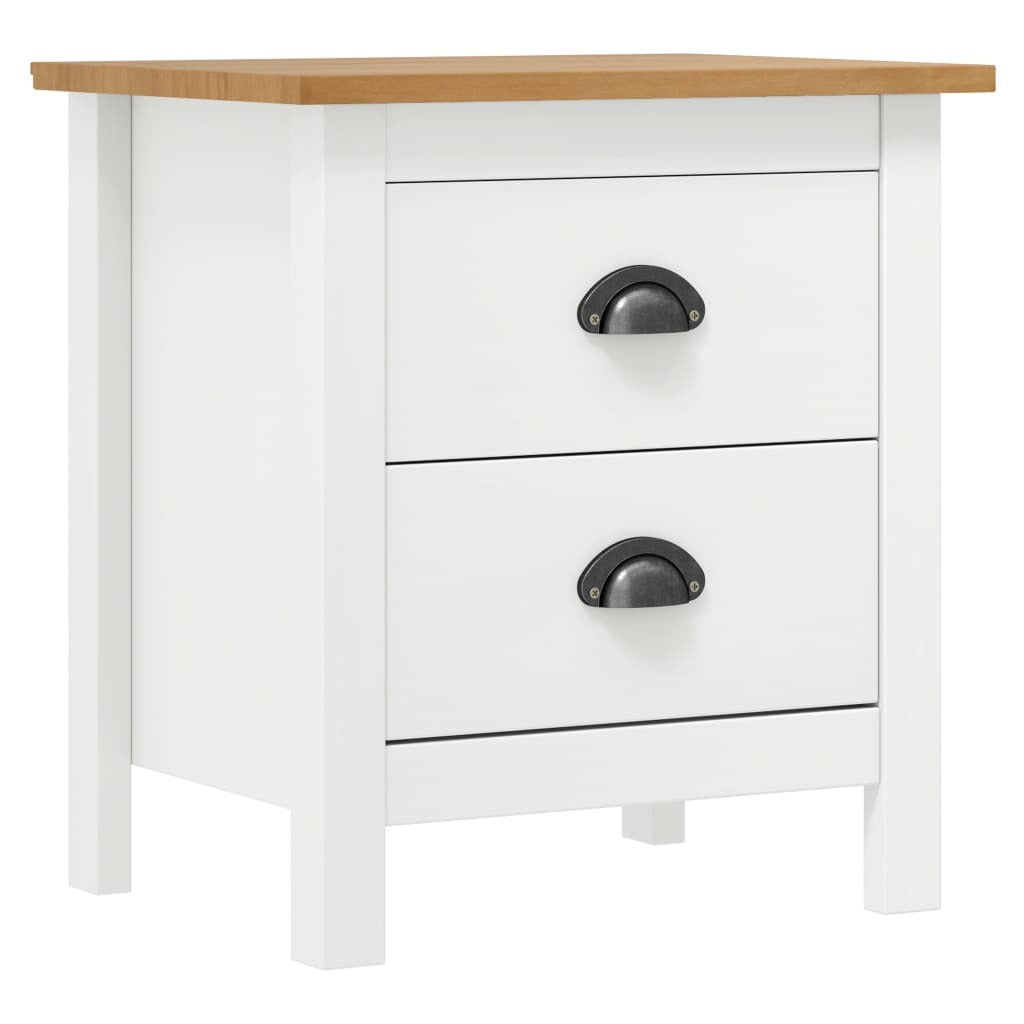 Bedside Cabinet Set of 2 White and Honey Brown Solid Pine Wood