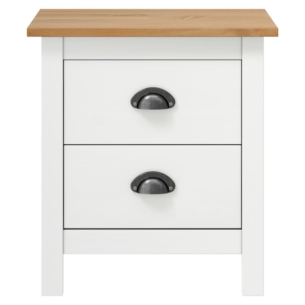 Bedside Cabinet Set of 2 White and Honey Brown Solid Pine Wood