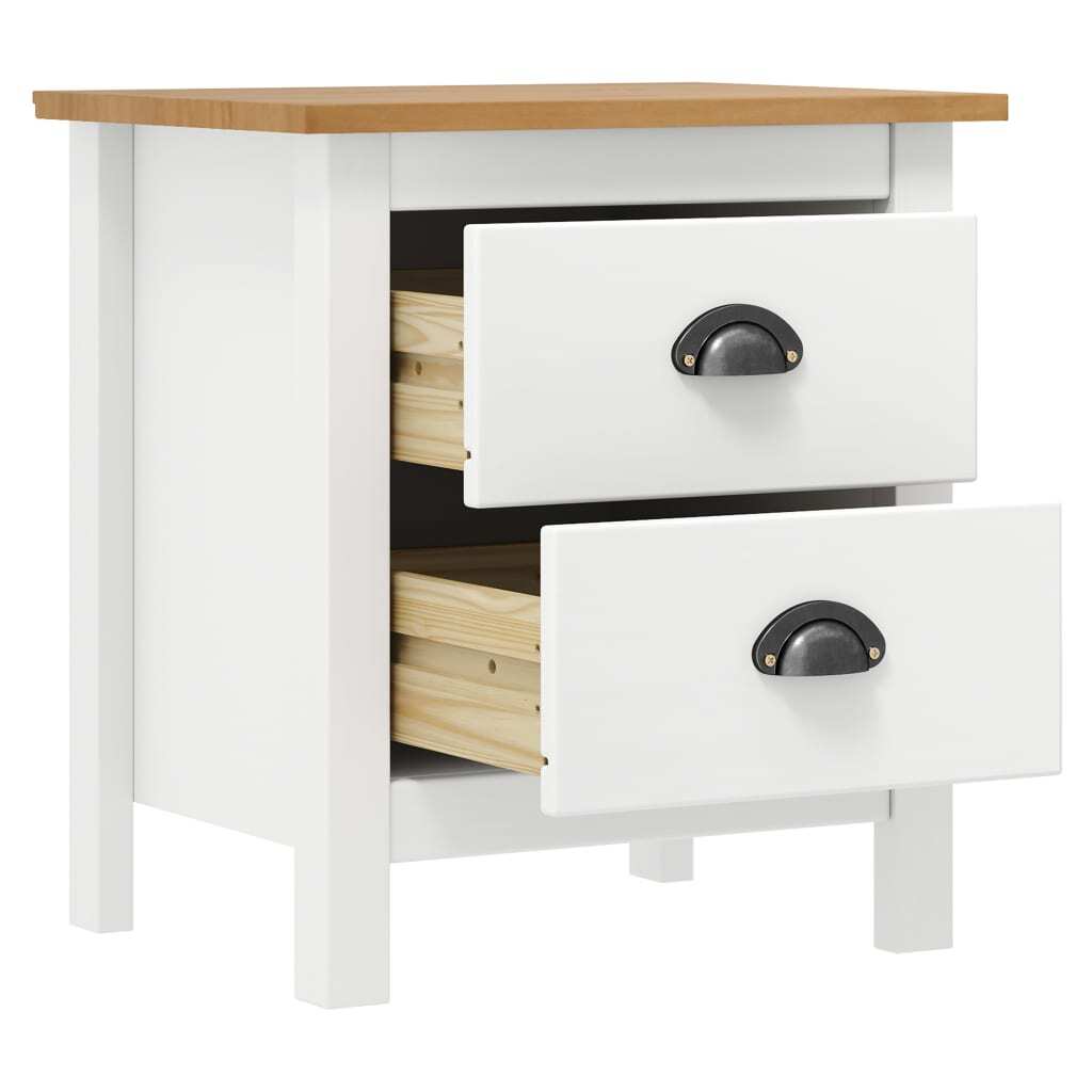 Bedside Cabinet Set of 2 White and Honey Brown Solid Pine Wood