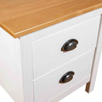 Bedside Cabinet Set of 2 White and Honey Brown Solid Pine Wood