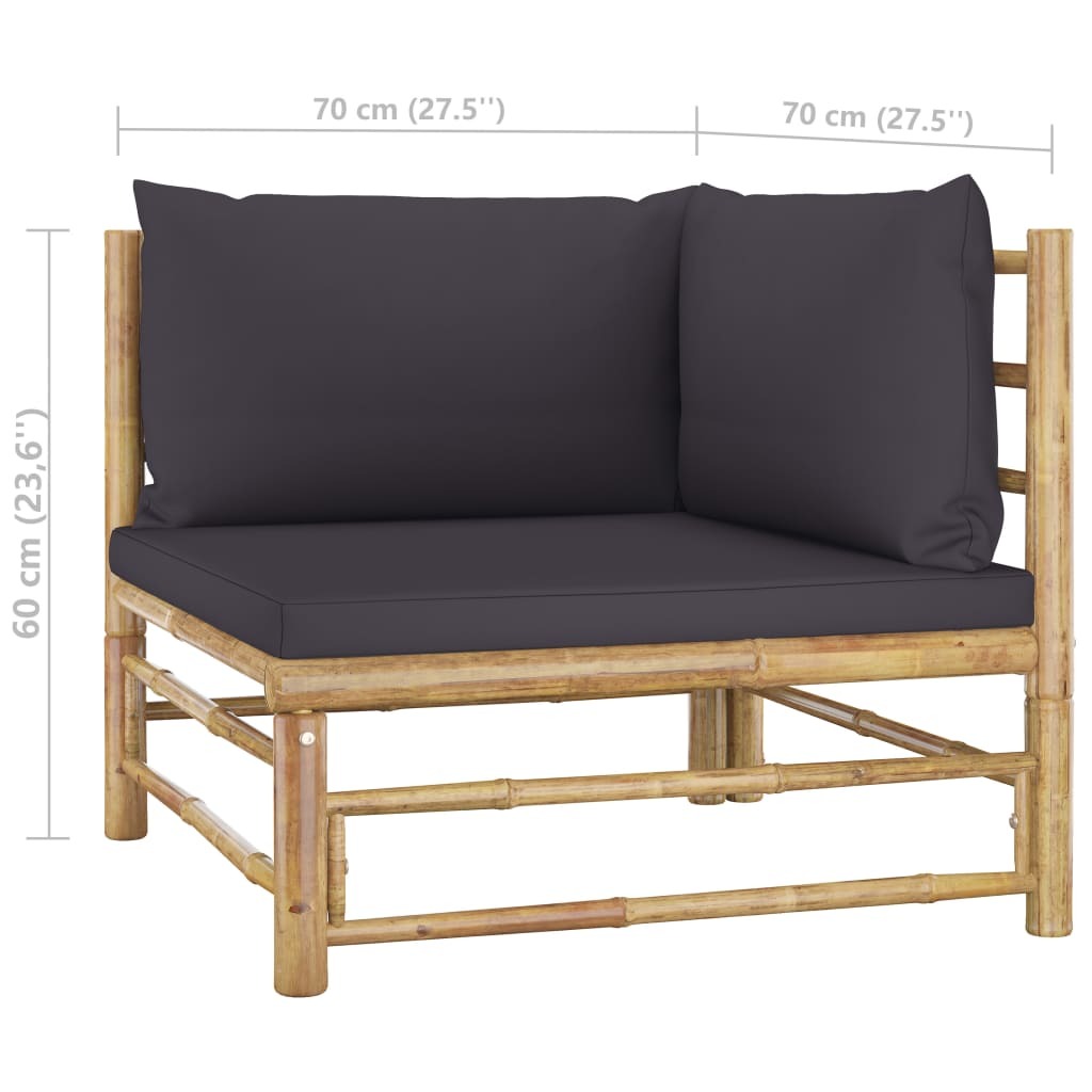 Corner Sofa Dark grey Bamboo and polyester fabric Standard