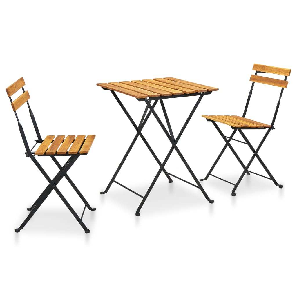 Bistro Table And Chair Brown and Black Solid Acacia Wood Medium