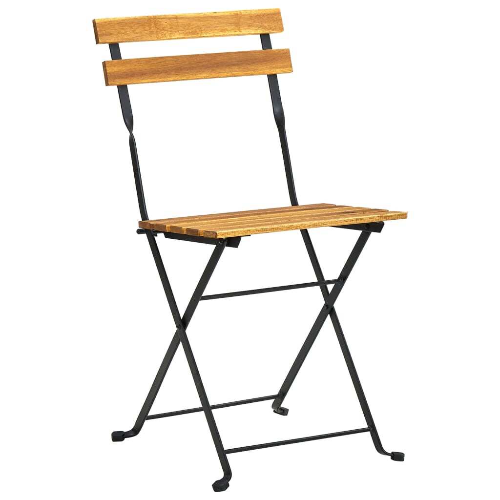 Bistro Table And Chair Brown and Black Solid Acacia Wood Medium