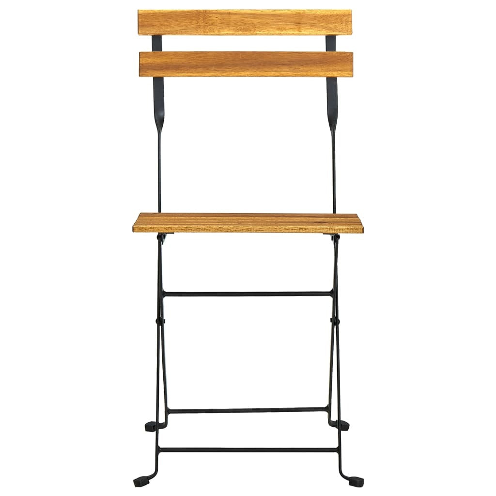 Bistro Table And Chair Brown and Black Solid Acacia Wood Medium
