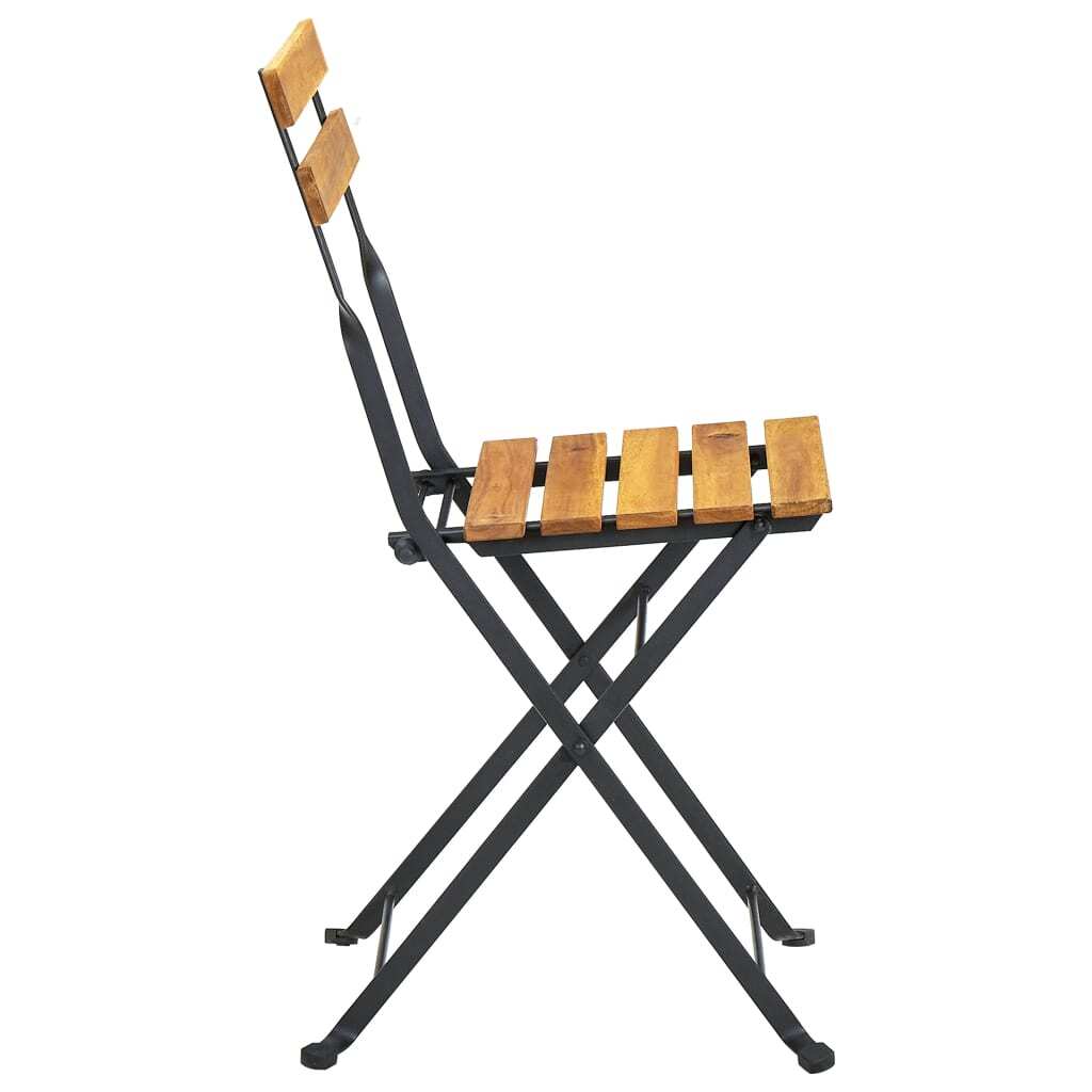 Bistro Table And Chair Brown and Black Solid Acacia Wood Medium
