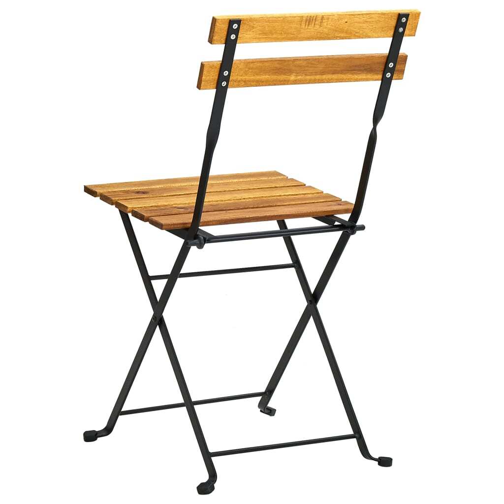 Bistro Table And Chair Brown and Black Solid Acacia Wood Medium