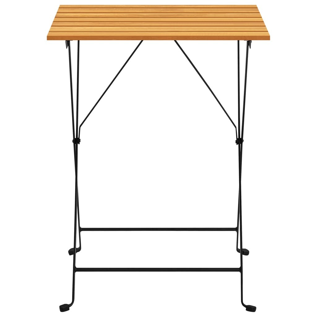 Bistro Table And Chair Brown and Black Solid Acacia Wood Medium