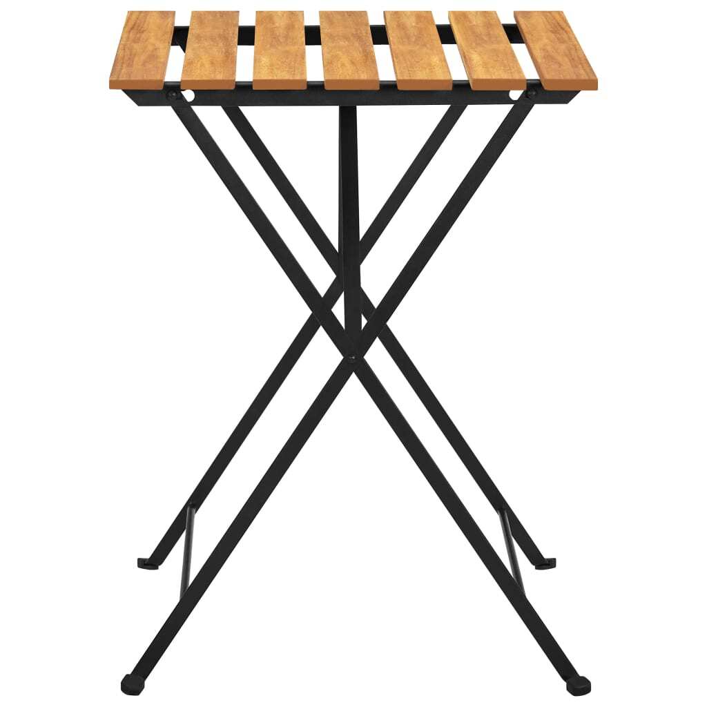 Bistro Table And Chair Brown and Black Solid Acacia Wood Medium