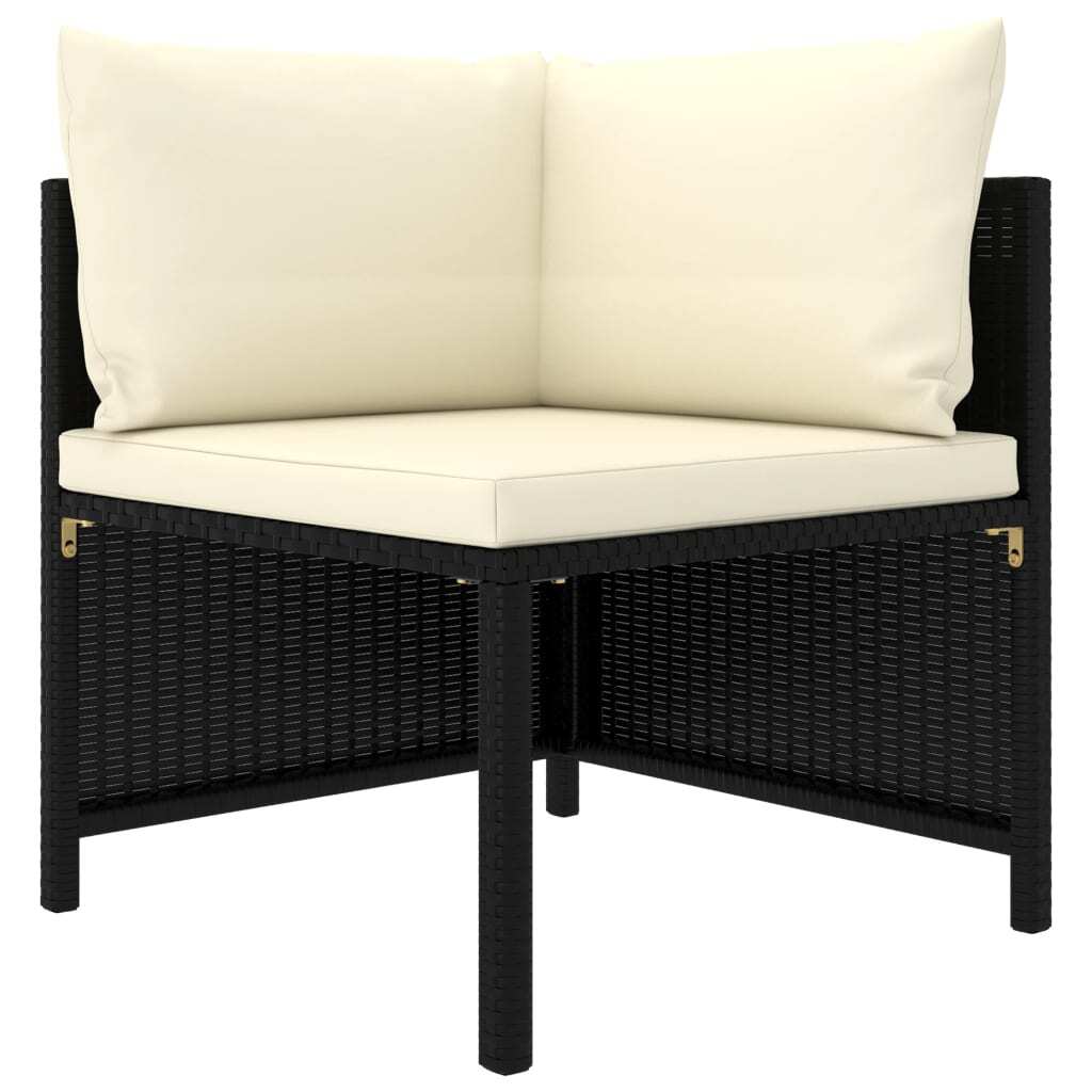 Corner Sofa Black PE rattan, powder-coated steel, fabric polyester