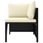 Corner Sofa Black PE rattan, powder-coated steel, fabric polyester