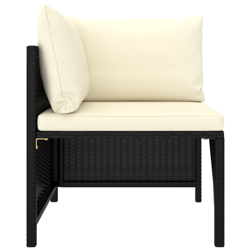 Corner Sofa Black PE rattan, powder-coated steel, fabric polyester