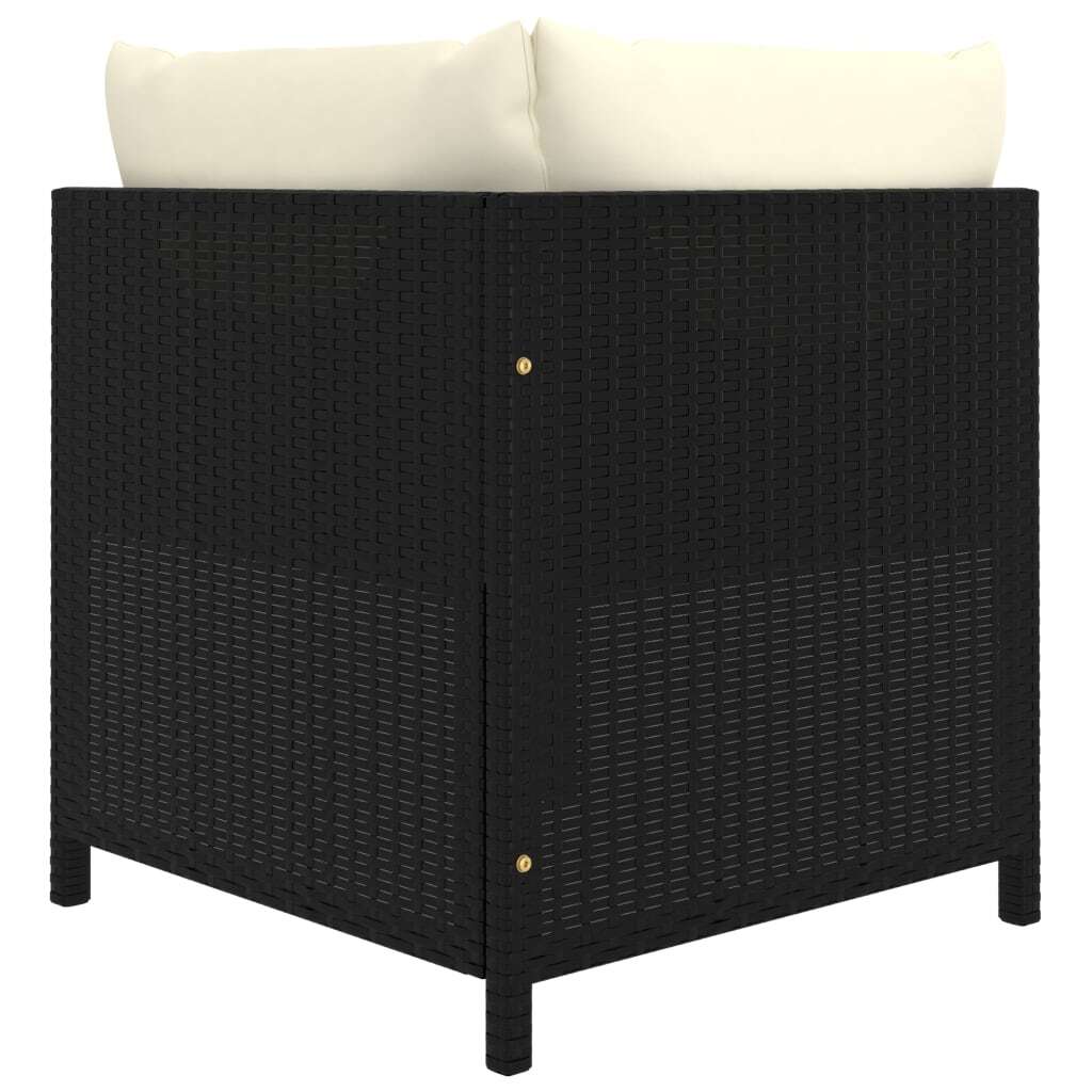 Corner Sofa Black PE rattan, powder-coated steel, fabric polyester