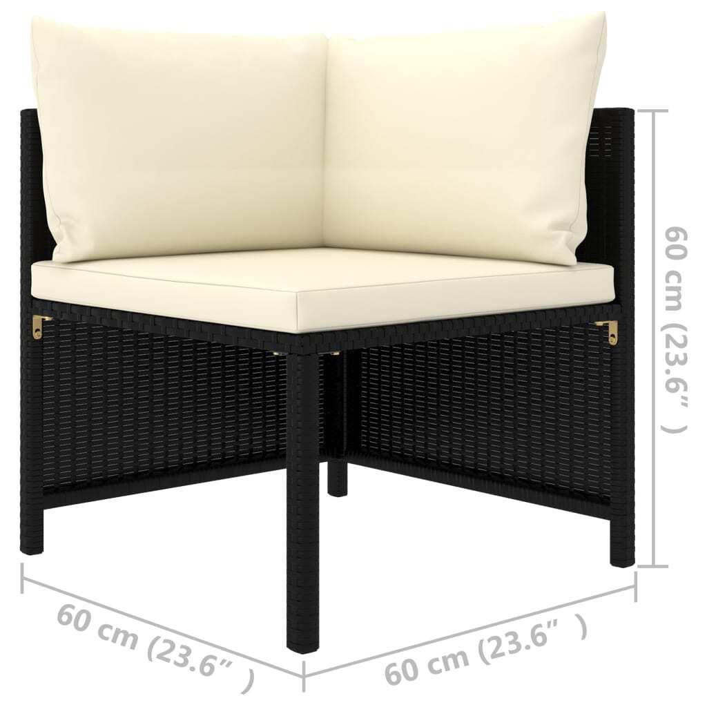 Corner Sofa Black PE rattan, powder-coated steel, fabric polyester