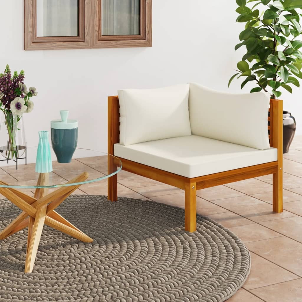 Corner Sofa Cream White Solid Acacia Wood, 100% Polyester Sturdy