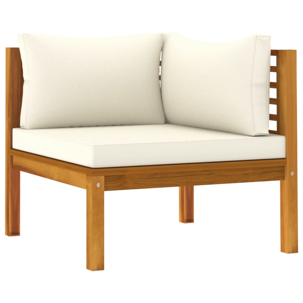 Corner Sofa Cream White Solid Acacia Wood, 100% Polyester Sturdy