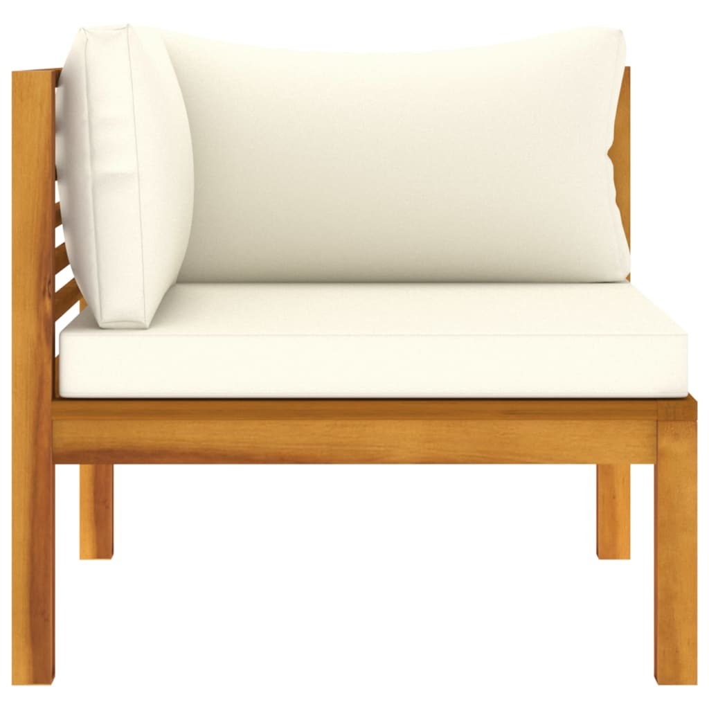 Corner Sofa Cream White Solid Acacia Wood, 100% Polyester Sturdy