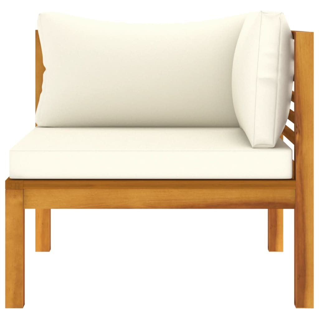 Corner Sofa Cream White Solid Acacia Wood, 100% Polyester Sturdy