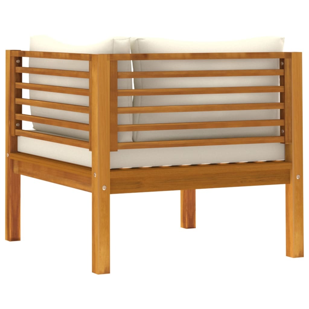 Corner Sofa Cream White Solid Acacia Wood, 100% Polyester Sturdy
