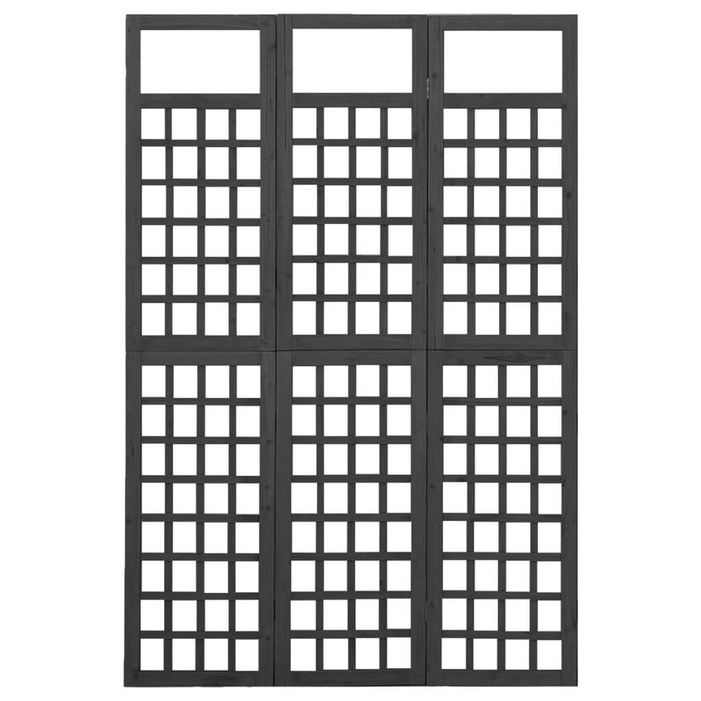 3-Panel Room Divider/Trellis Solid Fir Wood Black 47.6"x70.9"