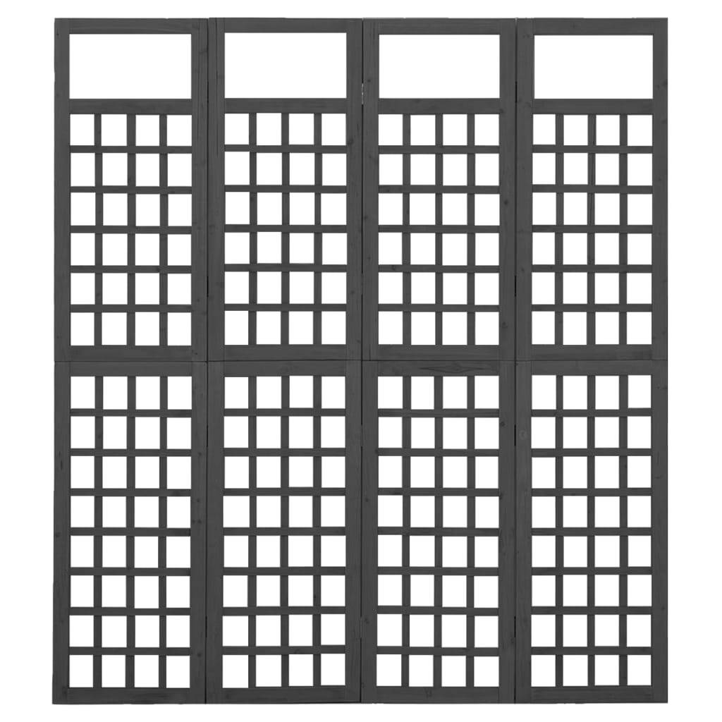 4-Panel Room Divider/Trellis Solid Fir Wood Black 63.4"x70.9"
