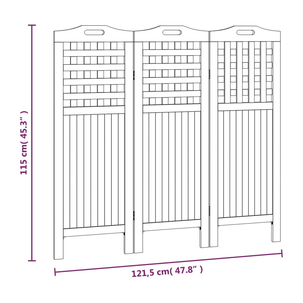 3-Panel Room Divider 47.8"x0.8"x45.3" Solid Wood Acacia