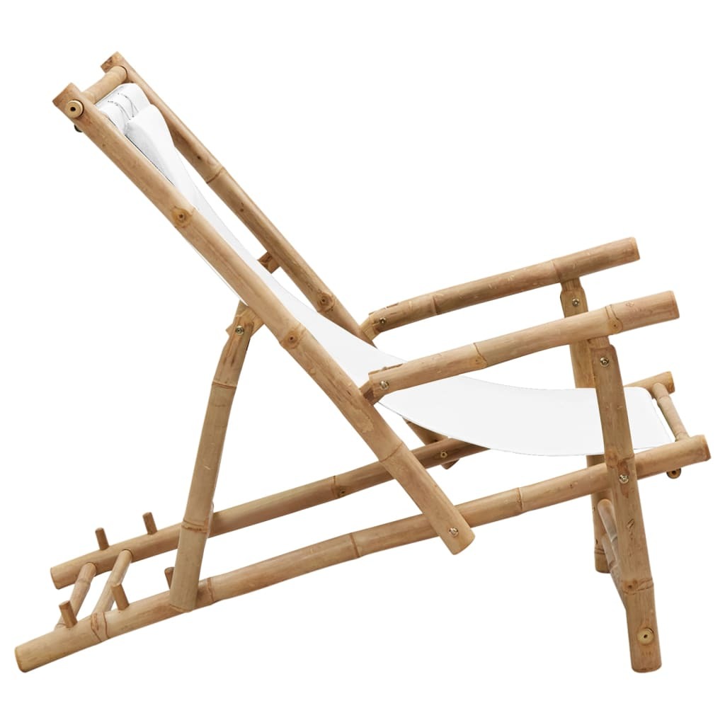 Deck Chair Cream White Bamboo, Canvas (100% Polyester) Standard