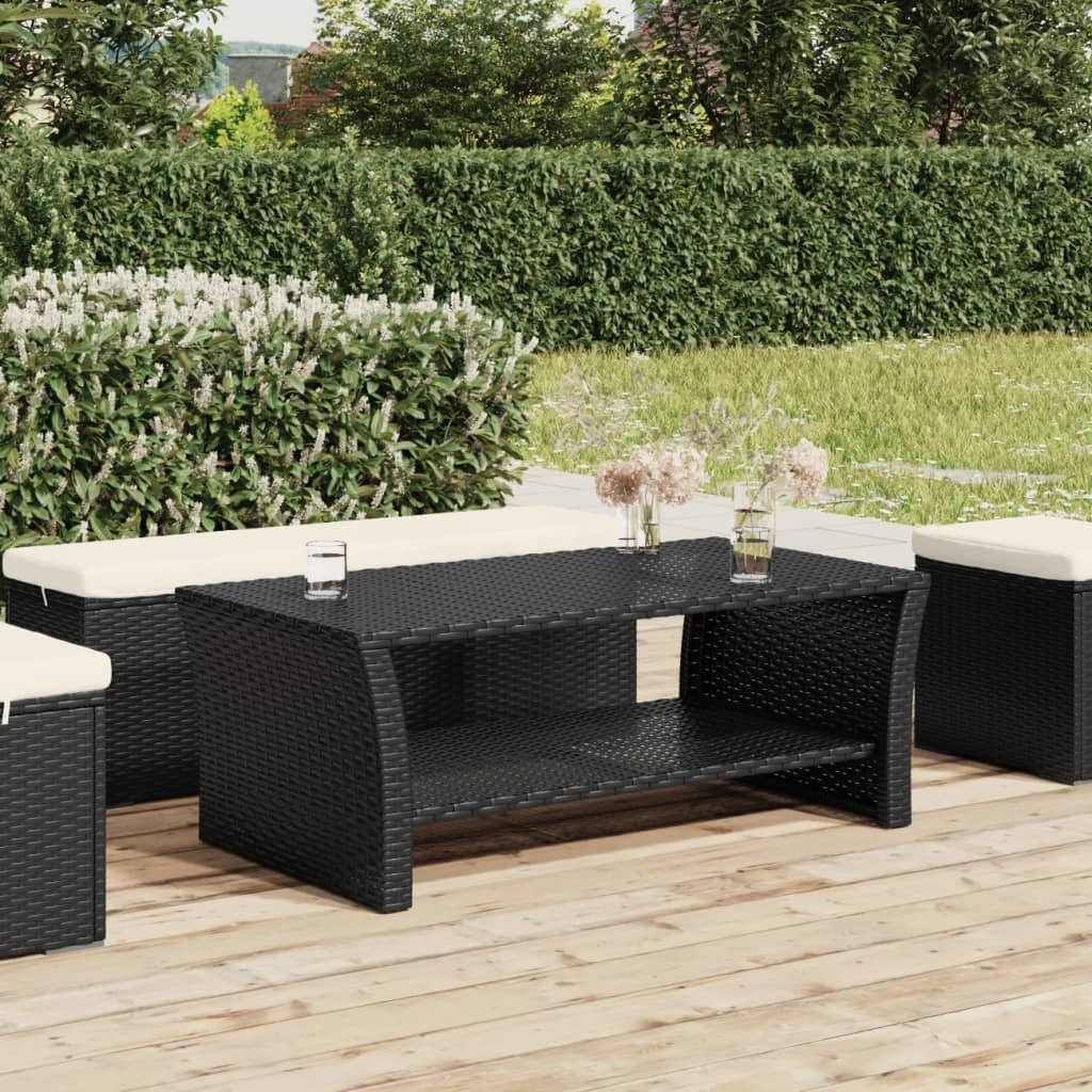 Coffee Table Black PE rattan, powder-coated steel 39.4x19.7x15.7 in