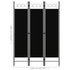 3-Panel Room Divider Black 47.2"x70.9"