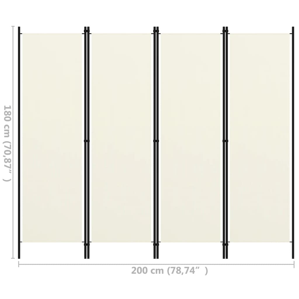 4-Panel Room Divider White 78.7"x70.9"